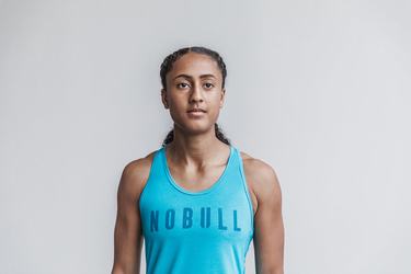 Nobull Racerback Neon Women's Tank Tops Blue | Australia (VI1734)